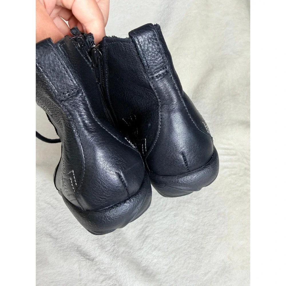 Naot Manga Women 38 Ankle Boots Navy Blue Leather Lace Up Side Zip Floral Boho